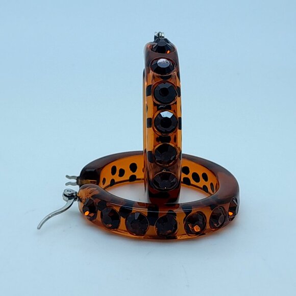 brown lucite Acrylic wide 1.5Hoop smoked topaz color Latch back Fashion Earrings - Picture 6 of 6